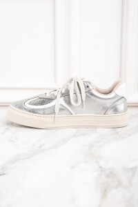 Zapatilla Metalizada Cuero Plata