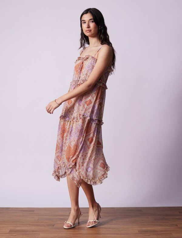 Vestido Midi Volados BEIGE/MULTI