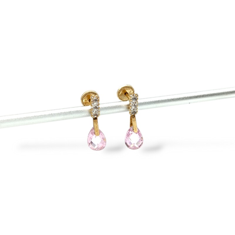 Caravanas oro Gotas Rosa- Oro bajo - Zirconia rosa- CA8006 conpiedra