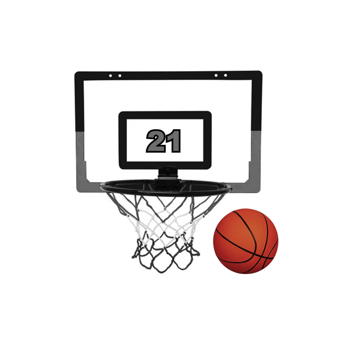 Aro de basquetbol con pelota e inflador para puerta - Negro 