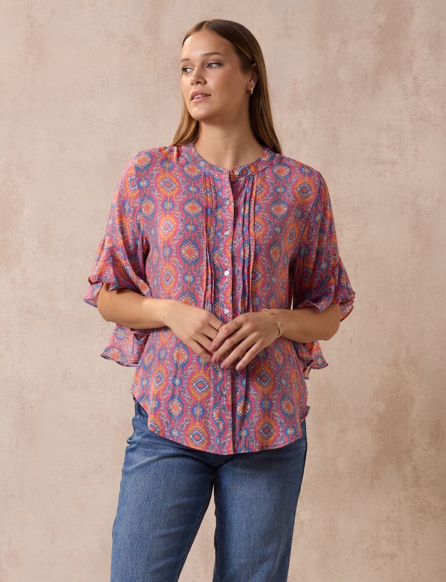 Blusa Manga Volado - Rosa/multi 