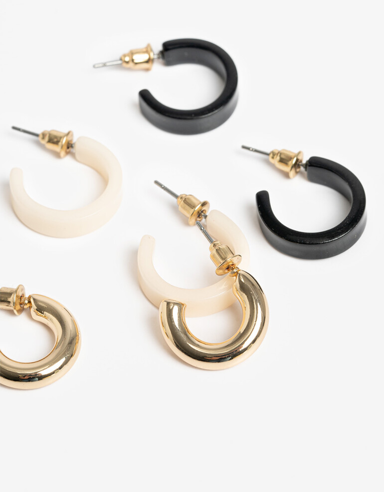 Aros Argollas Set Acrilico Set De Argollas Metal Y Resina - Dorado