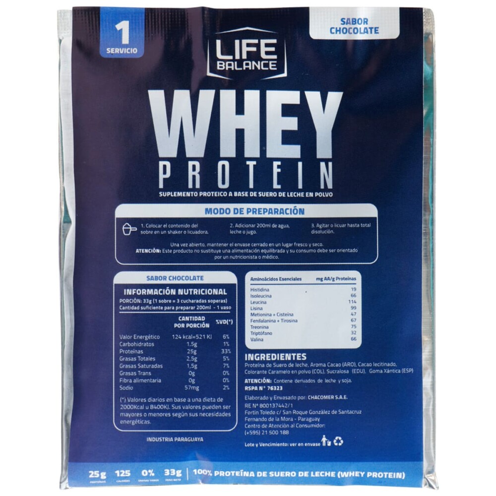 LIFE WHEY PROTEIN CHOCOLATE X 33 GR. única