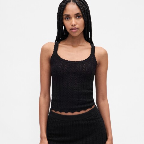 COTTON POINTELLE TANK BLACK