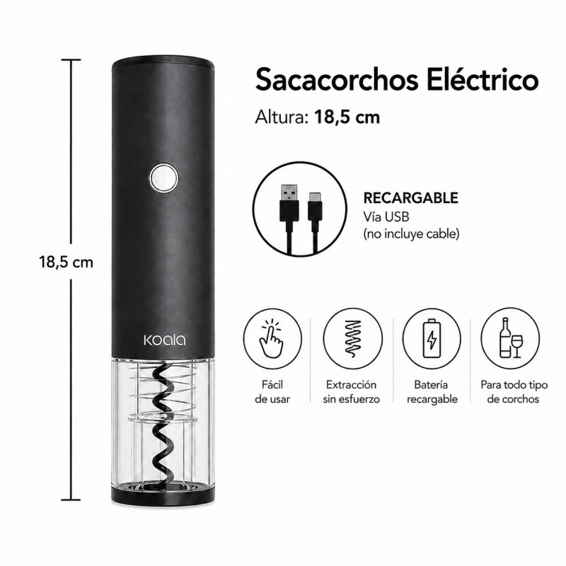 Sacacorcho de Aluminio Eléctrico Recargable por USB- Mini Sacacorcho de Aluminio Eléctrico Recargable por USB- Mini