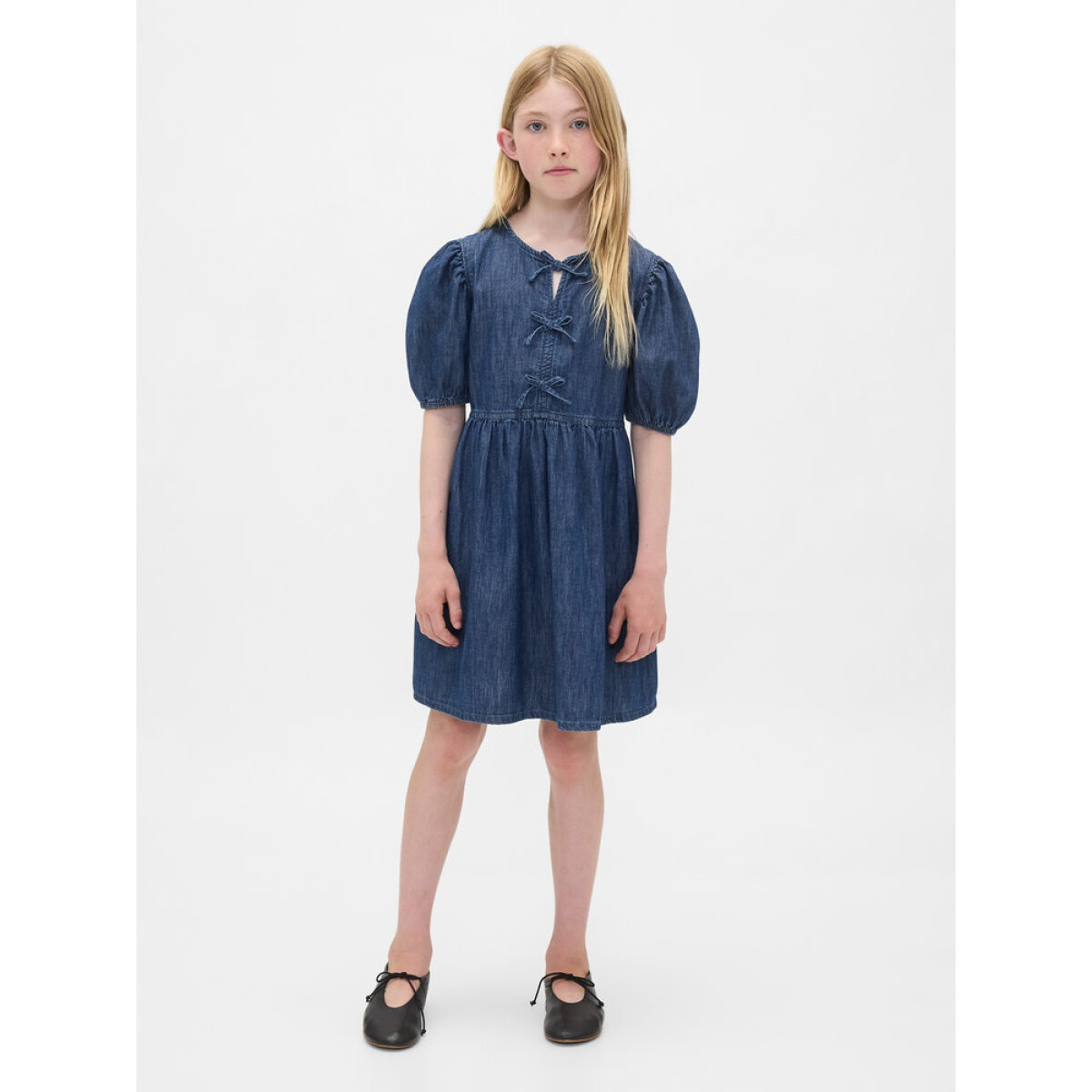 PUFF SLV BOW DRS - MED DNM - MEDIUM WASH 