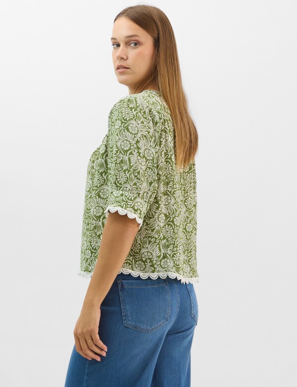 Blusa Con Detalle De Encaje Y Lazos VERDE/MULTI