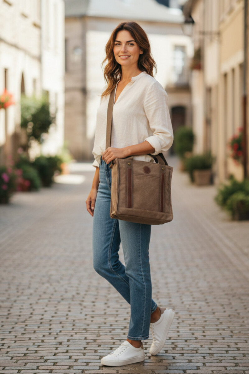 Cartera morral de lona Marrón