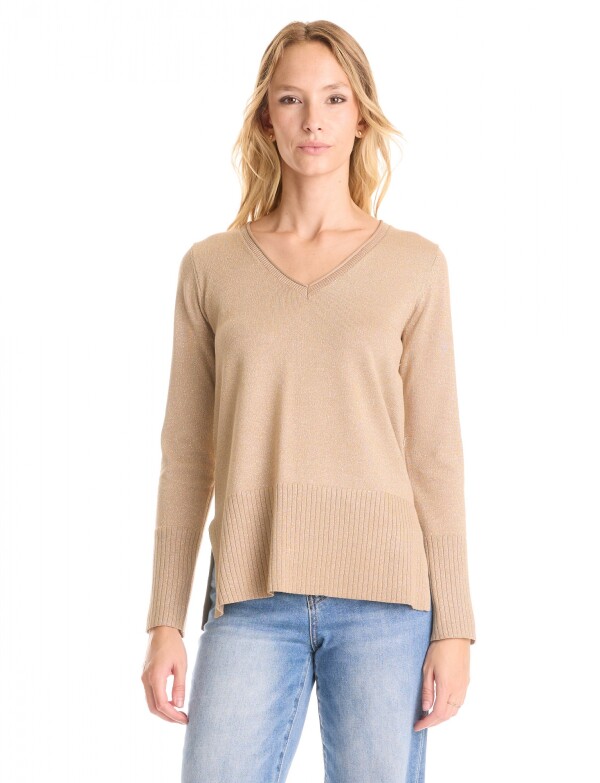 Buzo Esc V Lurex BEIGE OSCURO