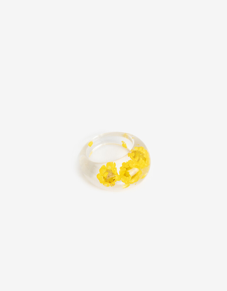 Anillos Medianos y Grandes Resina Anillo Flor Resina - Dorado