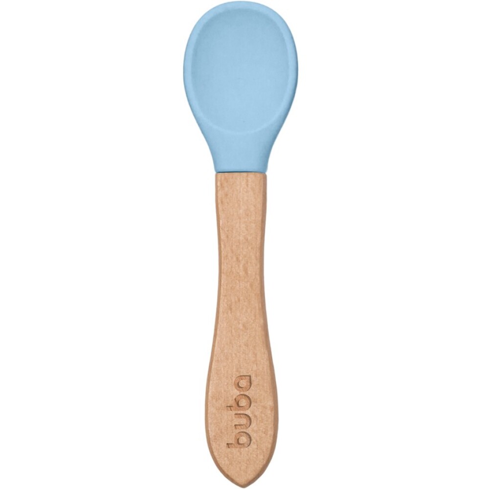 Cuchara de silicona y bambu BUBA celeste