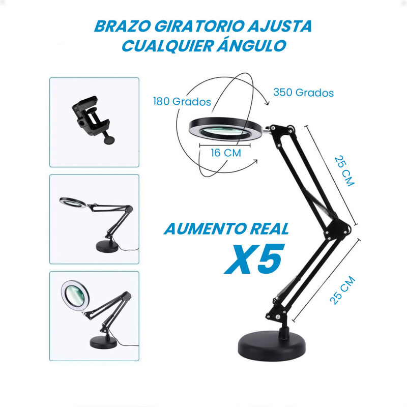 LÃ¡mpara de Escritorio Articulada con Aro de Luz y Lupa Blanco