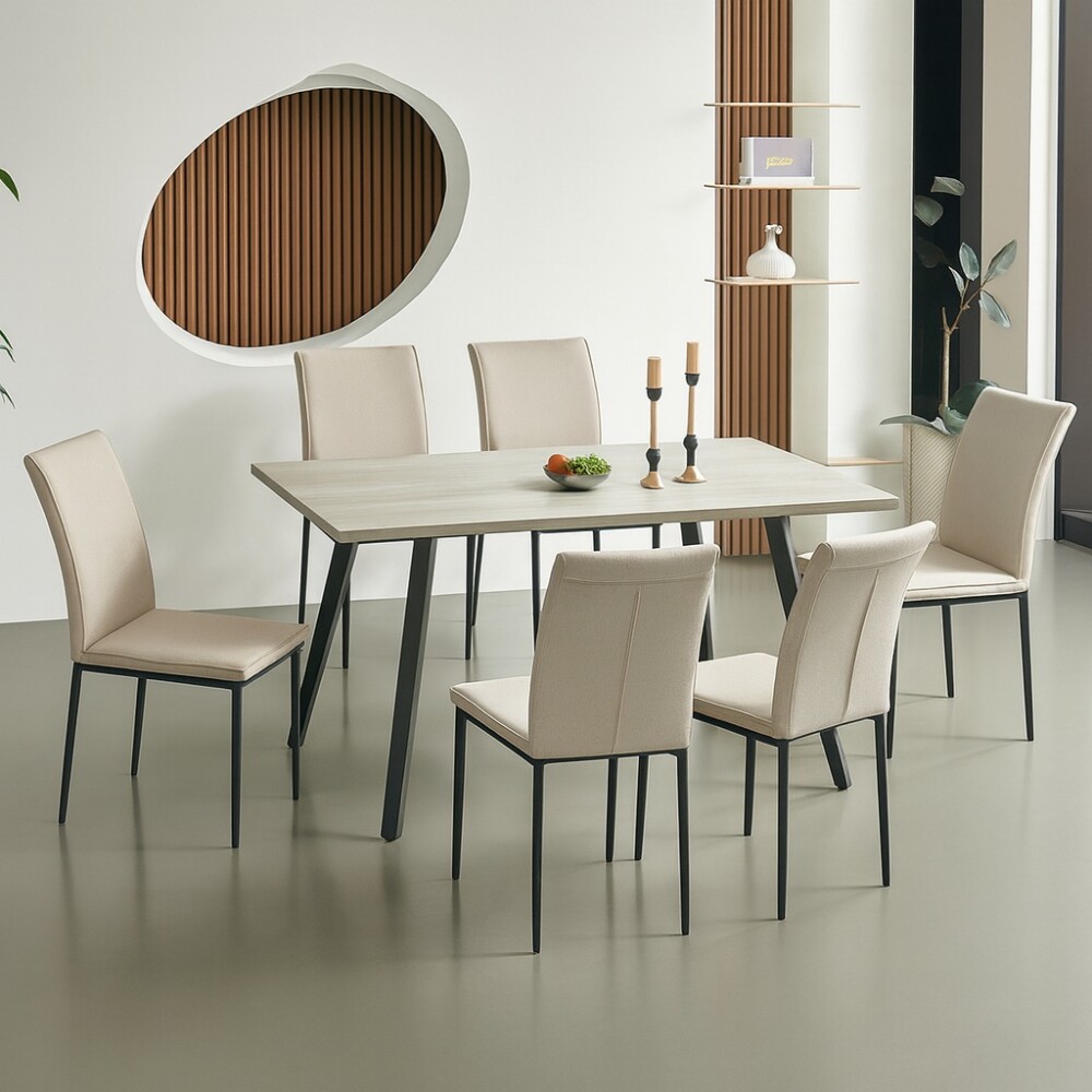 JUEGO DE COMEDOR MESA Y 6 SILLAS CON SILLA BEIGE