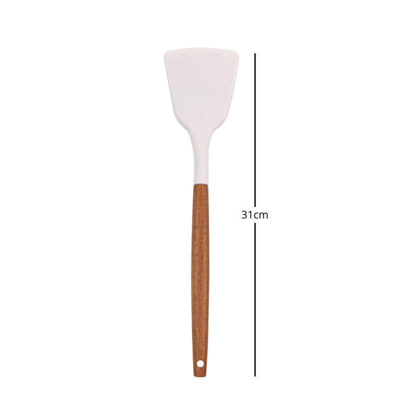 Espatula Silicona recta 31CM lisa Mnago Acacia BLANCO