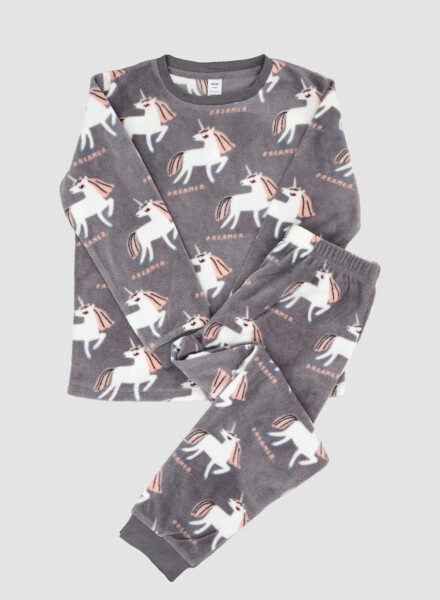 Pijama infantil polar unicornios Gris melange