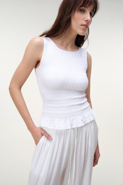 Musculosa Fruncida Algodón Blanco