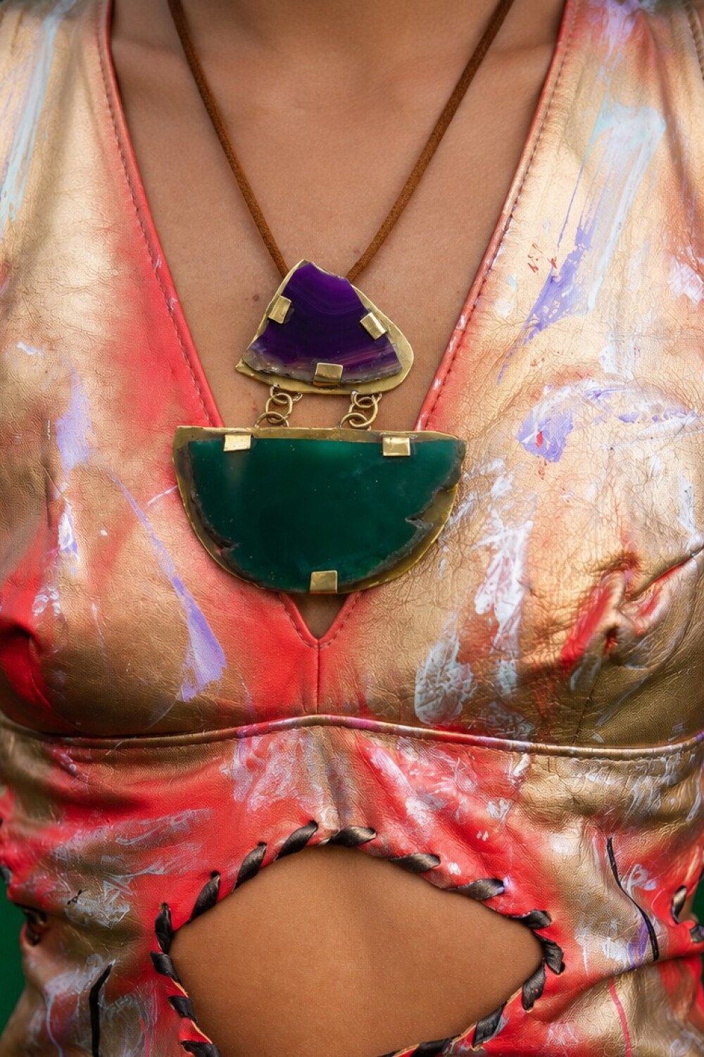 Cracked Necklace Verde Agua Y Violeta