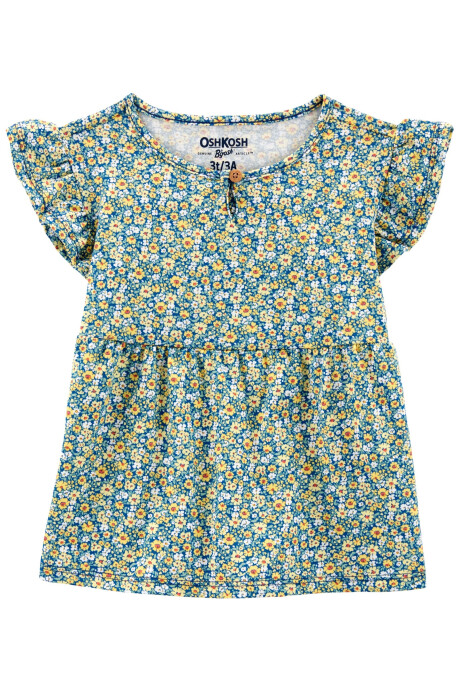 Blusa de algodón con volados diseño floral Sin color