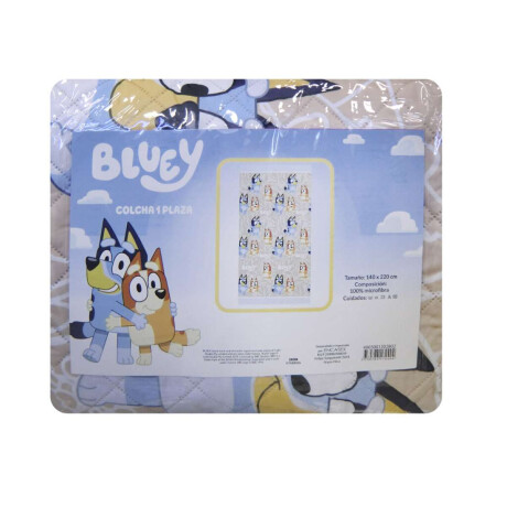 Colcha Infantil Bluey 1 Plaza 100% Microfibra Celeste/Beige
