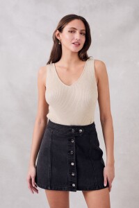 Top Lurex Escote V Beige Melange