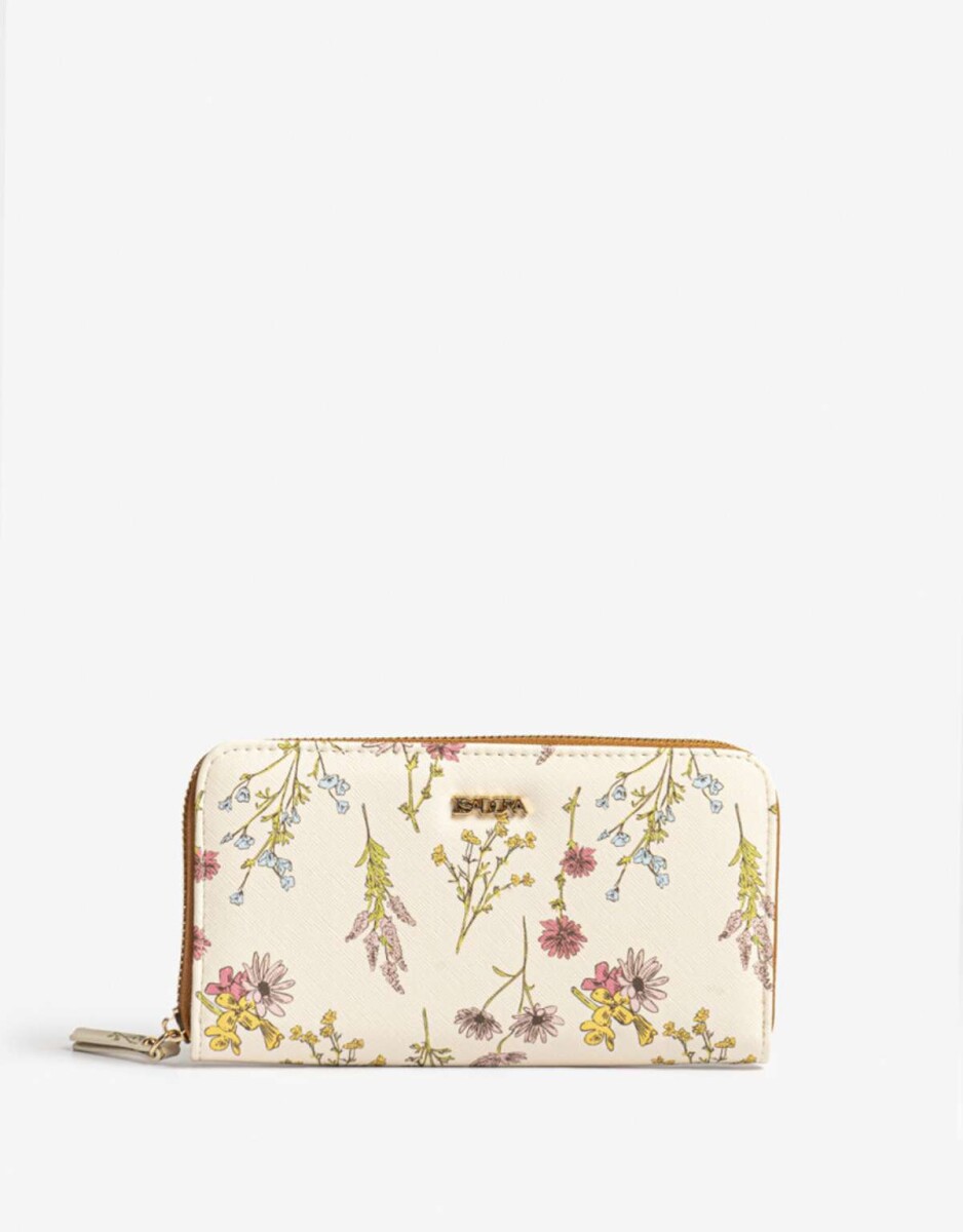 Billetera Fichero Negro - Estampado Flores 