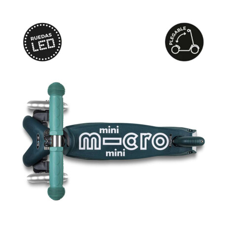 Monopatín Micro Mini Plegable Neón Led Ajustable Con 3 Ruedas Verde
