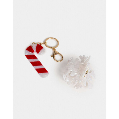 Set De Llavero Y Broche Navidad Combinacion Tricolor