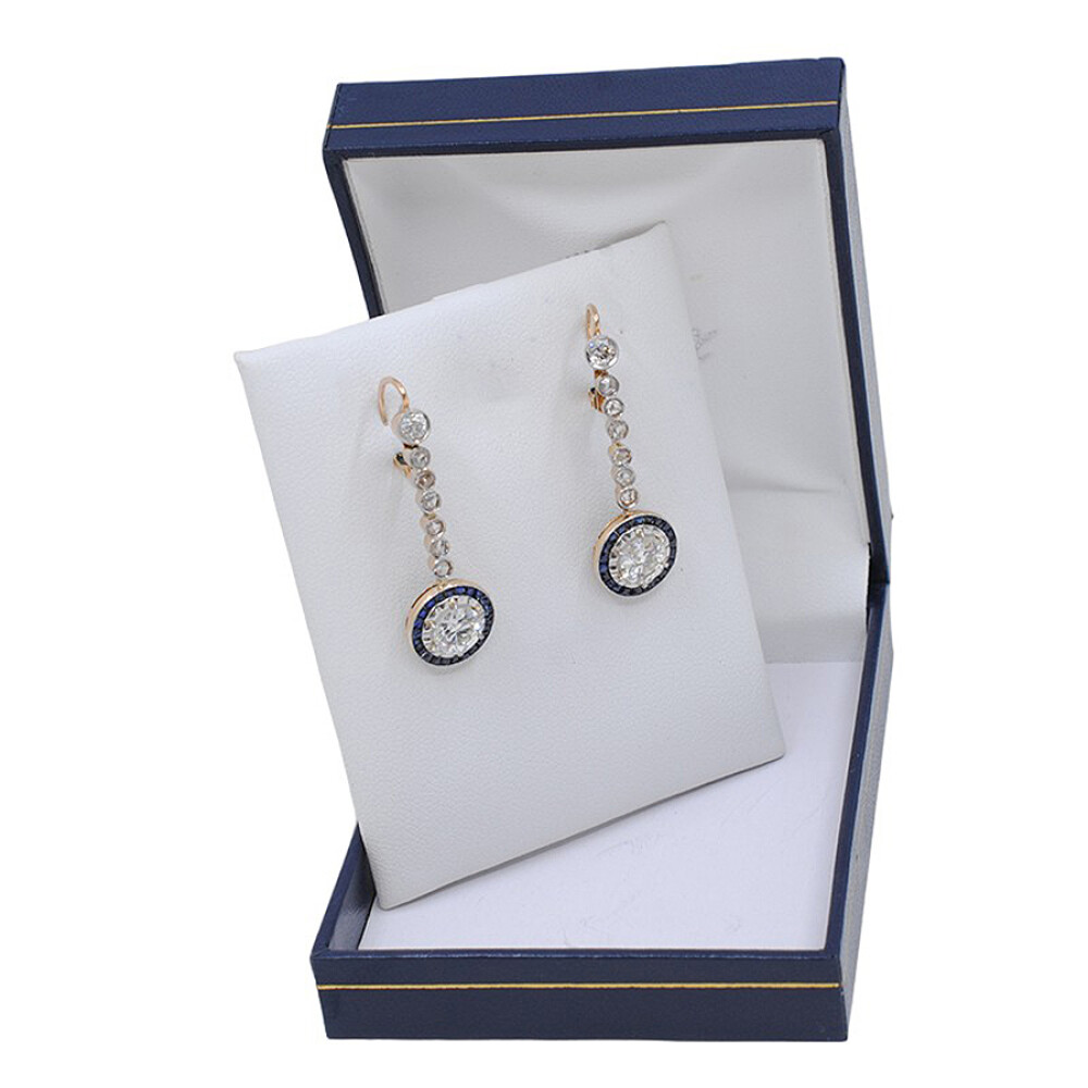 Caravanas Antiguas Ojo De Perdiz Oro 18K, Brillantes, Diamantes Y Zafiros Sinteticos Caravanas Antiguas Ojo De Perdiz Oro 18K, Brillantes, Diamantes Y Zafiros Sinteticos