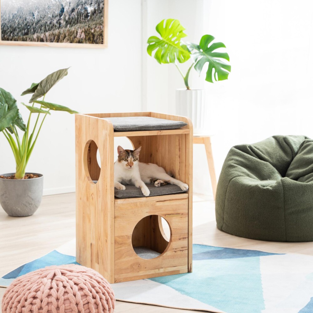 ESCALADOR DE GATO MADERA NATURAL-BEIGE CASPER