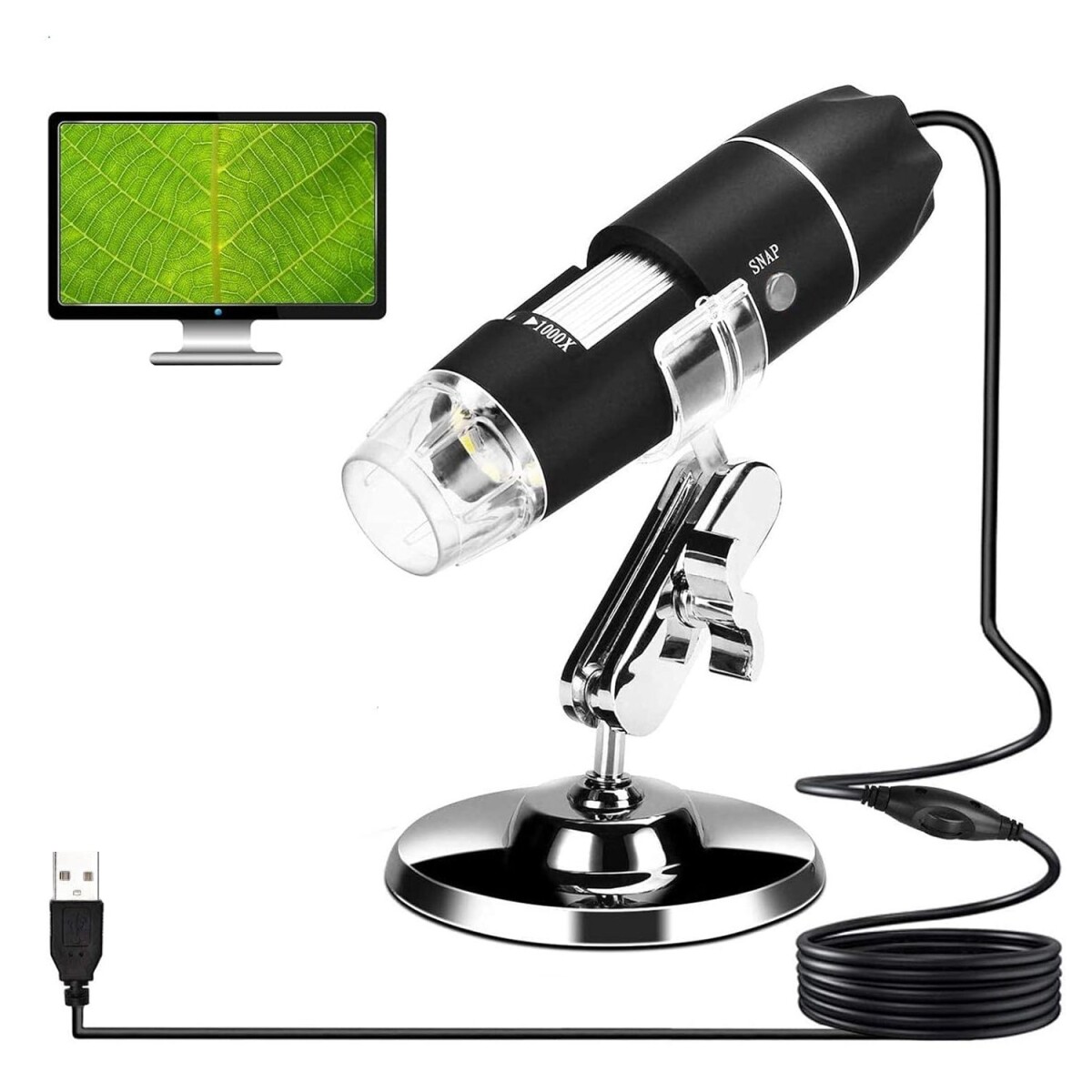 Microscopio Digital Usb 1000x Disparo Jpg Video Avi Con Base - Variante Color Negro 