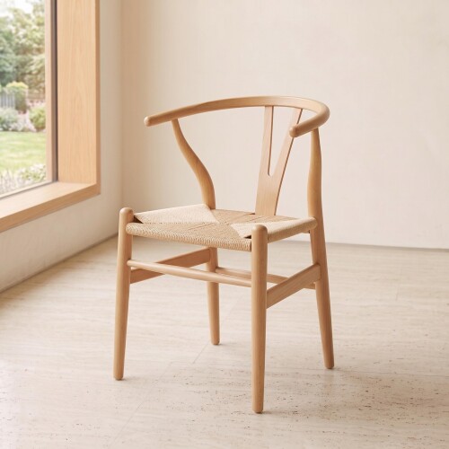 Silla Wishbone - Madera de Haya y Rattan natural Natural
