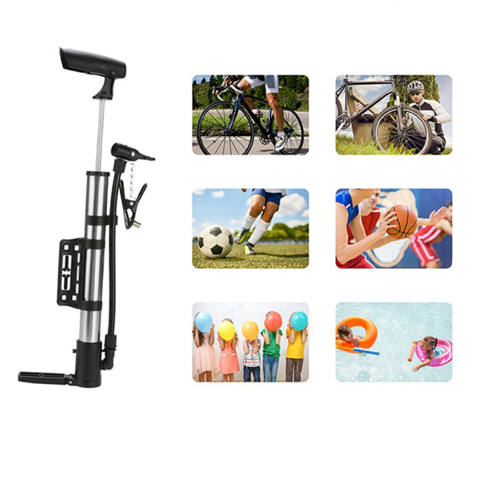 Inflador Manual De Pie Para Bicicleta Plateado