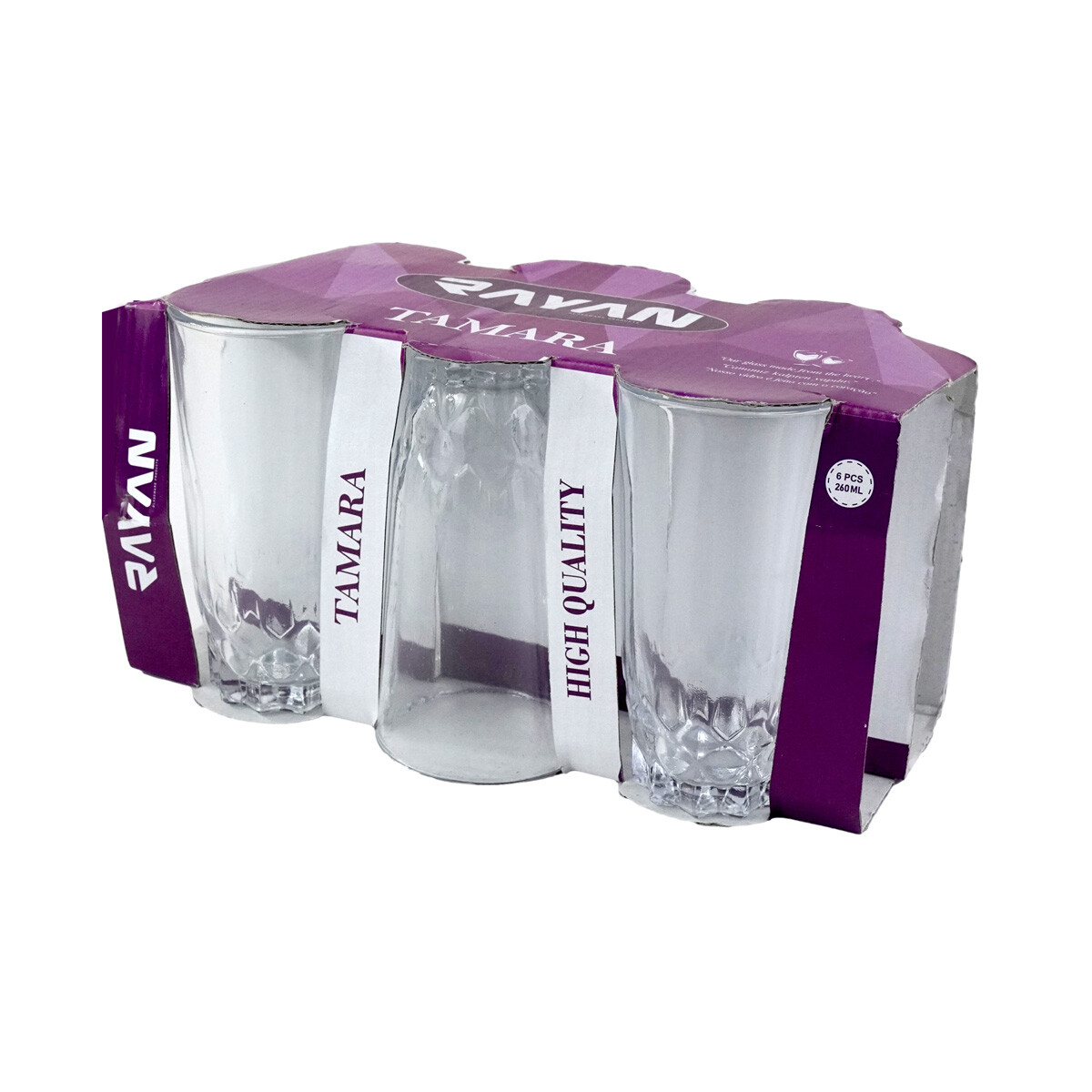 VASO VIDRIO SET X6PCS 260ML LABRADO 6.5X12.5CM RAYAN TAMARA 