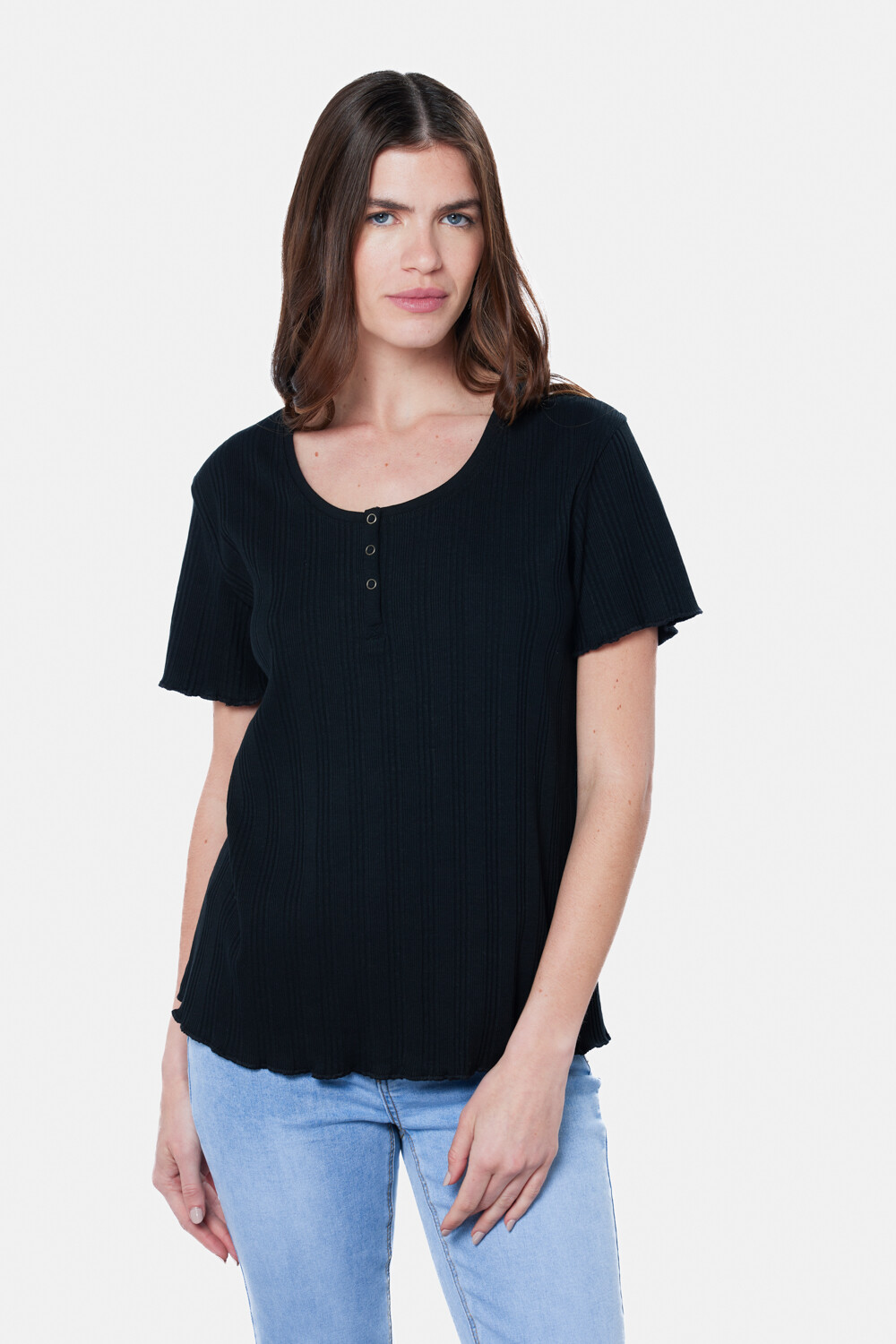 REMERA RIB CON BOTONES Negro