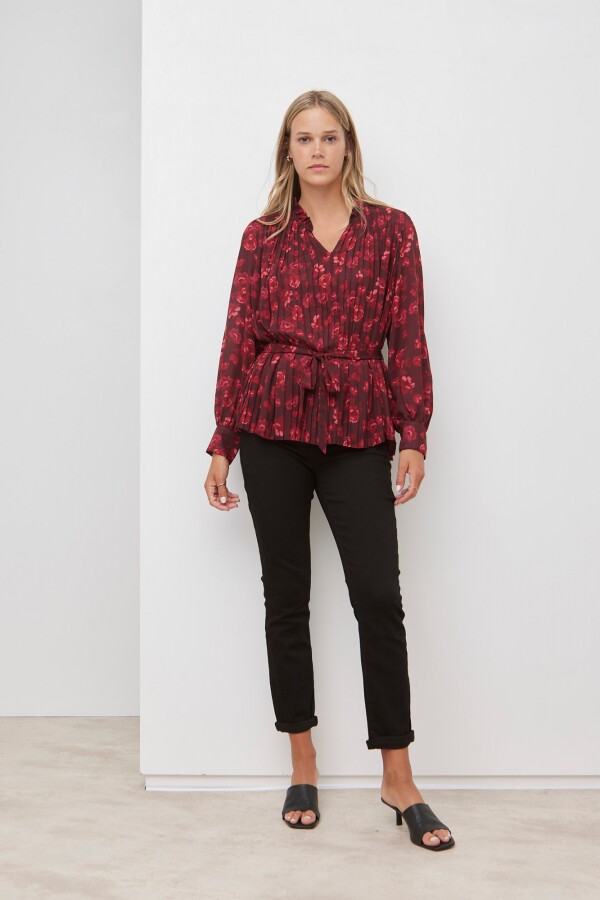 Blusa Plisada Lazo BORDEAUX/MULTI