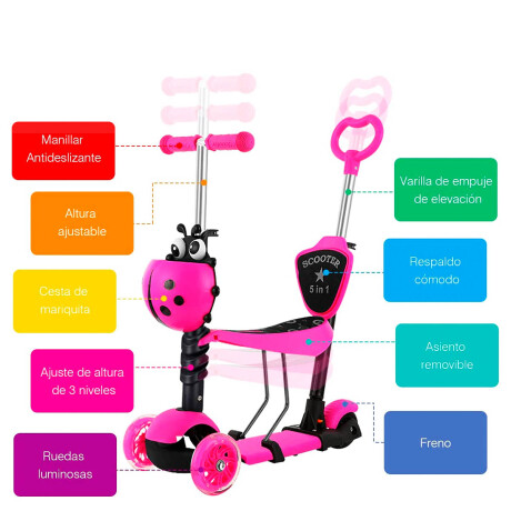 Monopatin Tripatín Buggy Infantil C/ Asiento Y Guía Rosa