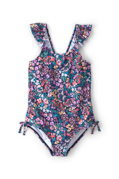 Malla de baño 1 pieza con protección UPF 50+, diseño floral, azul marino Sin color