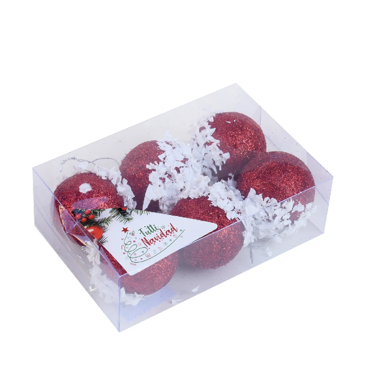 Esferas Con Glitter Rojo Y Blanco X6 Unidades 5cm 