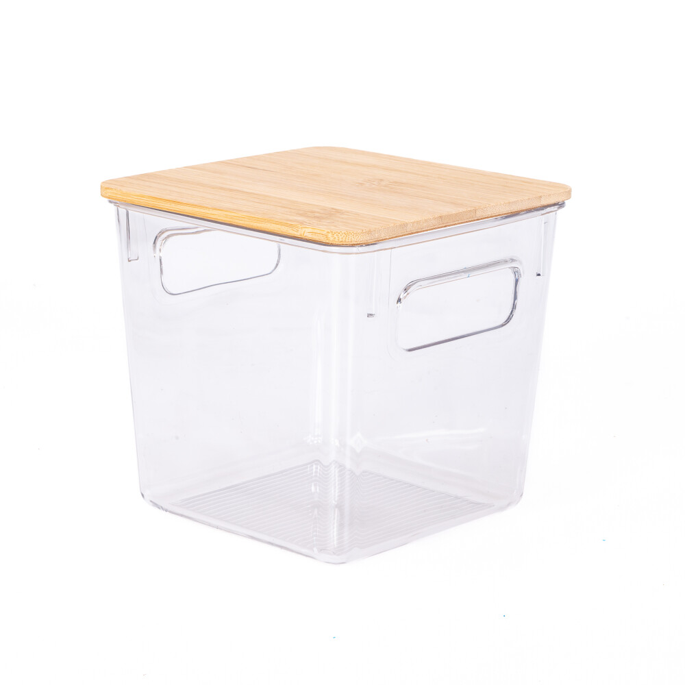 CAJA ORGANIZADORA C/TAPA BAMBU TRANSPARENTE 15,5X15,5X41,5CM