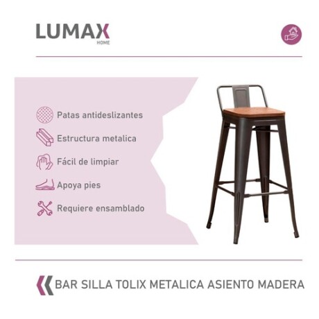 Pack 2 Taburetes Tolix con Respaldo y Asiento de Madera Lumax Negra