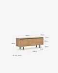 Mueble TV Uxue de madera maciza de acacia con acabado natural 3 puertas de 150 x 58 cm