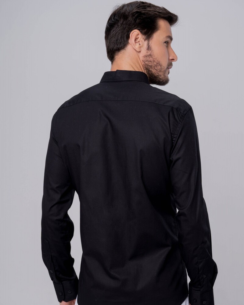 Camisa Negra Slim Manga Larga U