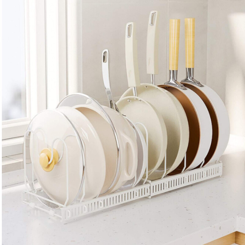 Organizador extensible de cocina para ollas y tapas blanco