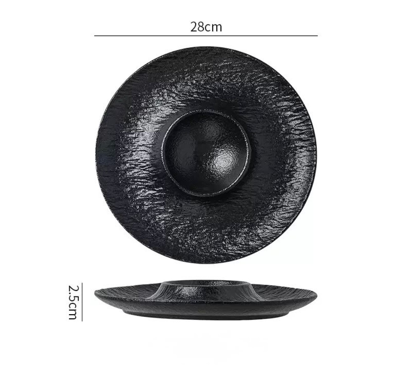 Plato Cerámica Negra - Línea Black Stone – Ø25 x 2.5 cm 