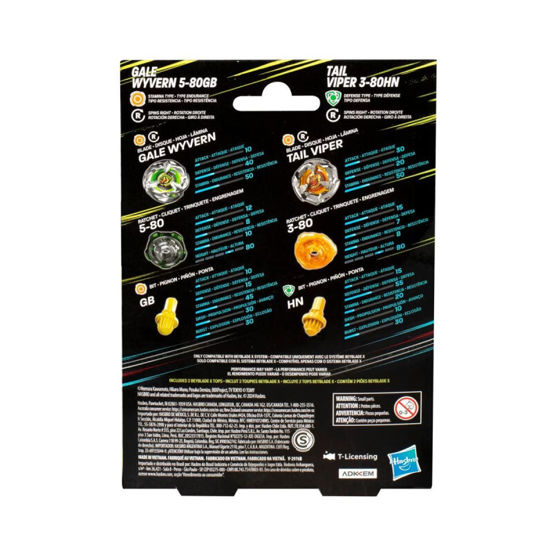 Conjunto doble de Beyblade X Gale Wyvern 5-80GB y Tail Viper 3-80HN