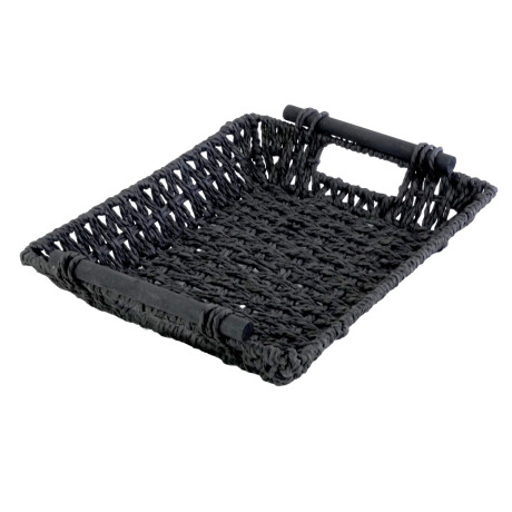 BANDEJA NEGRA METAL Y PAPEL TRENZADO ASA MADERA BANDEJA NEGRA METAL Y PAPEL TRENZADO ASA MADERA