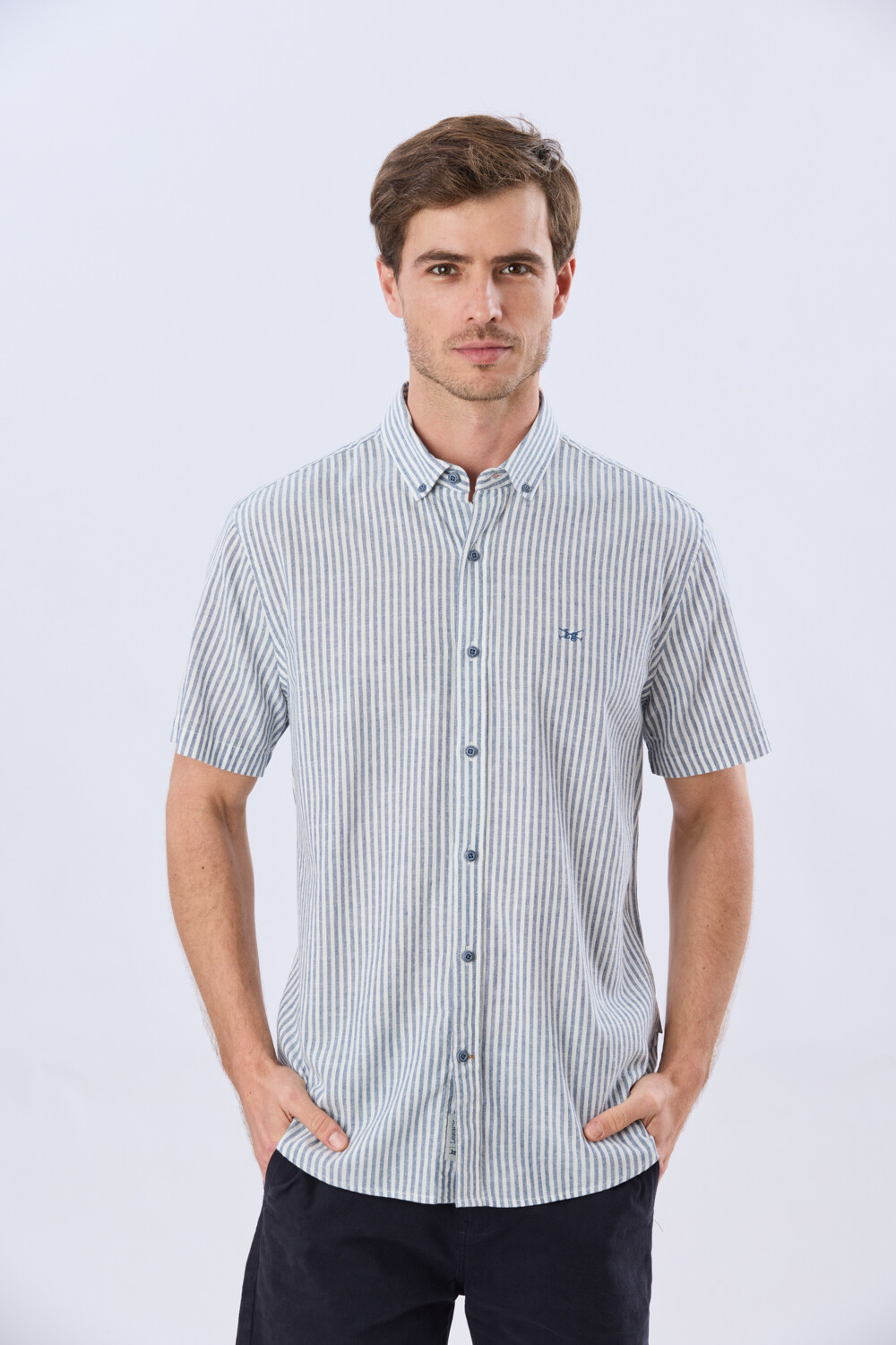 CAMISA RAYADA DE LINO Denim