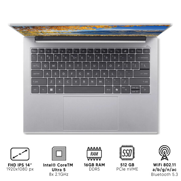 Notebook Acer Aspire 1"4 Ai Ultra 5 16gb Ram 512gb Ssd NOTEBOOK ACER ASPIRE 14AI ULTRA 5/16/512