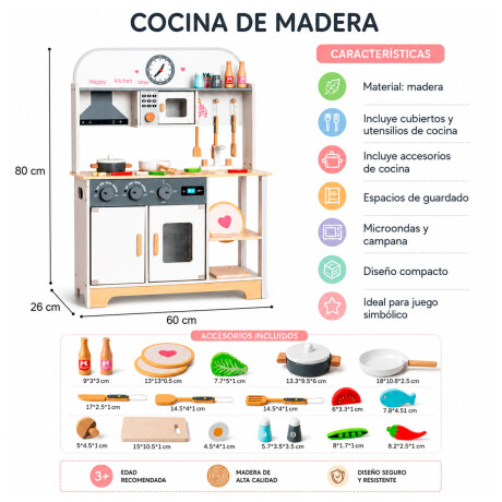 Cocina De Madera Infantil Con Accesorios Didáctica Crema