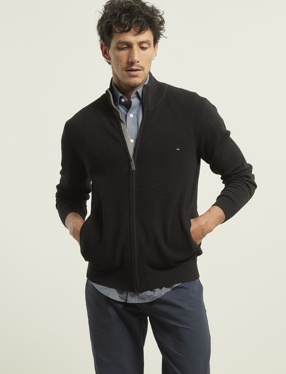 470589 CARDIGAN PUNTO HARRINGTON LABEL Negro